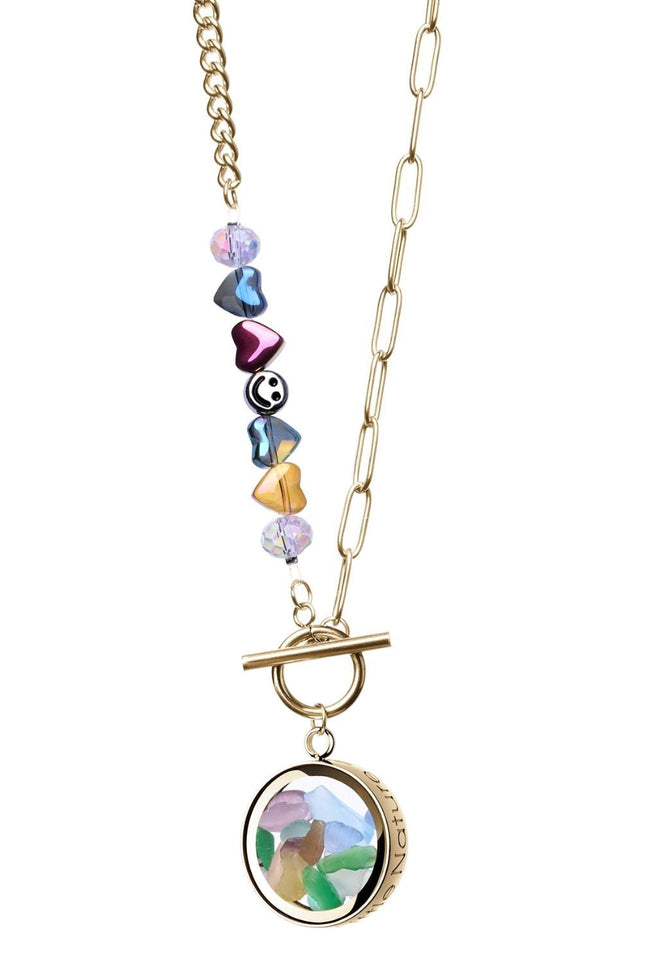 My Little Nature I Colorful Tourmaline Necklace With Joyful Beaded Toggle Clasp Gold Plated Chain