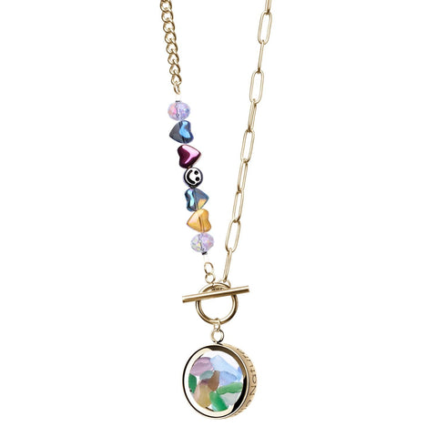 My Little Nature I Colorful Tourmaline Necklace With Joyful Beaded Toggle Clasp Gold Plated Chain