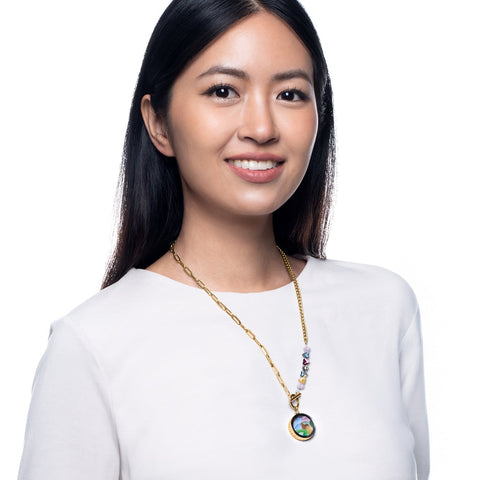 My Little Nature I Colorful Tourmaline Necklace With Joyful Beaded Toggle Clasp Gold Plated Chain