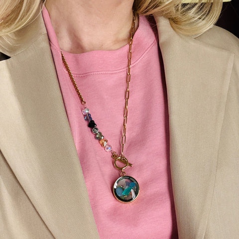 My Little Nature I Colorful Tourmaline Necklace With Joyful Beaded Toggle Clasp Gold Plated Chain