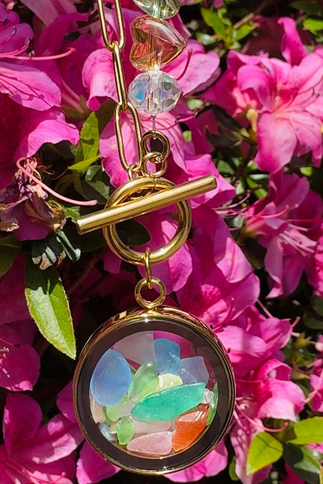 My Little Nature I Colorful Tourmaline Necklace With Joyful Beaded Toggle Clasp Gold Plated Chain