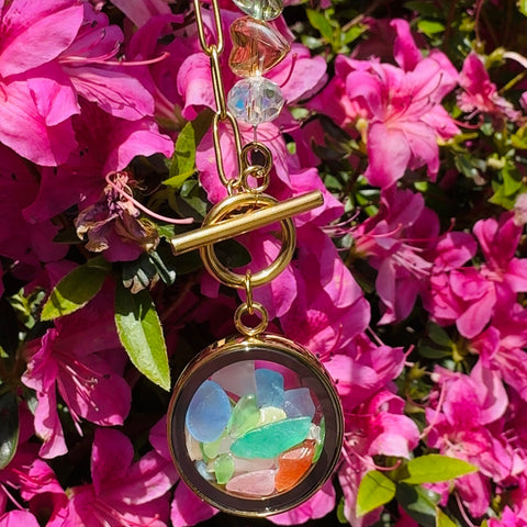 My Little Nature I Colorful Tourmaline Necklace With Joyful Beaded Toggle Clasp Gold Plated Chain