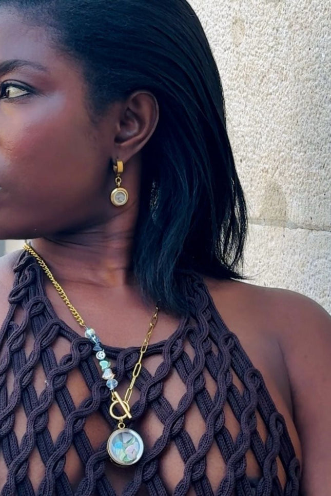 My Little Nature I Colorful Tourmaline Necklace With Joyful Beaded Toggle Clasp Gold Plated Chain