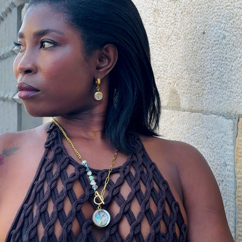 My Little Nature I Colorful Tourmaline Necklace With Joyful Beaded Toggle Clasp Gold Plated Chain