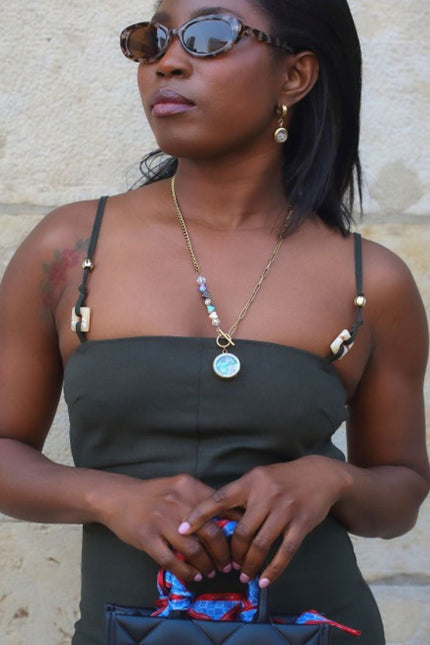 My Little Nature I Colorful Tourmaline Necklace With Joyful Beaded Toggle Clasp Gold Plated Chain