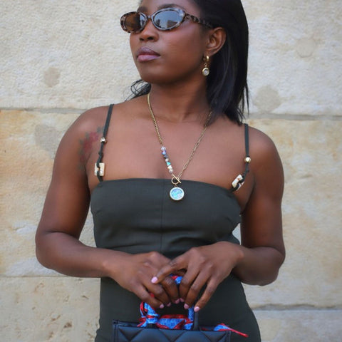 My Little Nature I Colorful Tourmaline Necklace With Joyful Beaded Toggle Clasp Gold Plated Chain