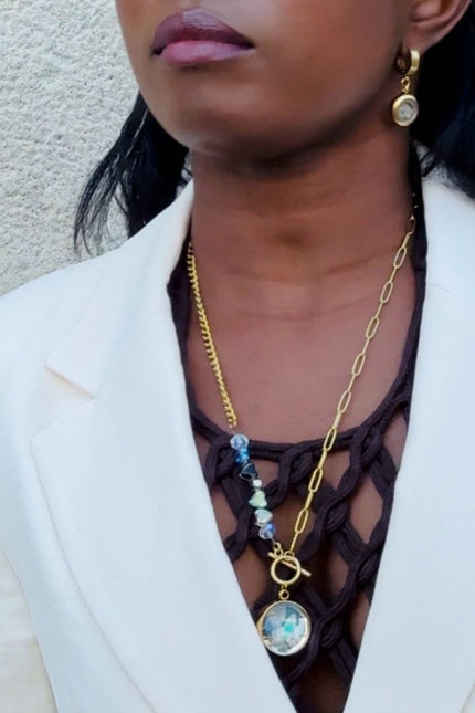 My Little Nature I Colorful Tourmaline Necklace With Joyful Beaded Toggle Clasp Gold Plated Chain