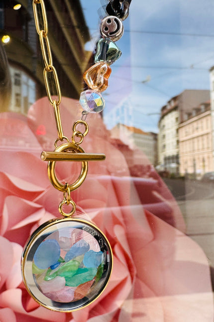 My Little Nature I Colorful Tourmaline Necklace With Joyful Beaded Toggle Clasp Gold Plated Chain