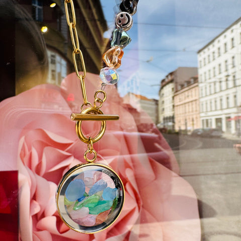 My Little Nature I Colorful Tourmaline Necklace With Joyful Beaded Toggle Clasp Gold Plated Chain