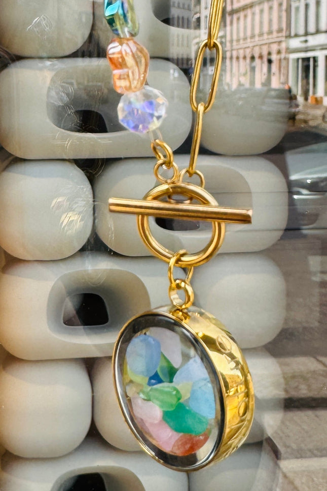 My Little Nature I Colorful Tourmaline Necklace With Joyful Beaded Toggle Clasp Gold Plated Chain
