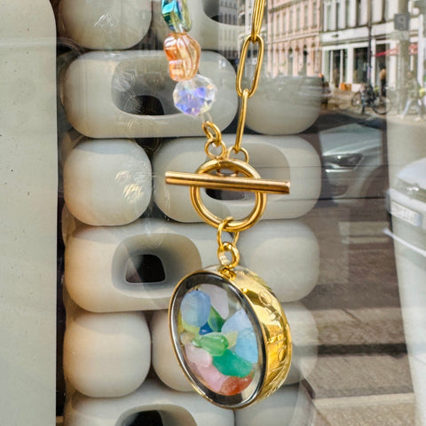 My Little Nature I Colorful Tourmaline Necklace With Joyful Beaded Toggle Clasp Gold Plated Chain