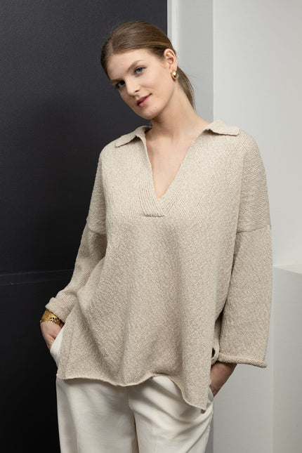 Krista Elsta I Linen cotton polo pullover MARINE