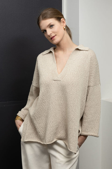 Krista Elsta I Linen cotton polo pullover MARINE