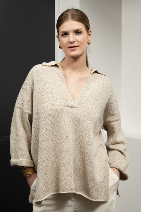 Krista Elsta I Linen cotton polo pullover MARINE