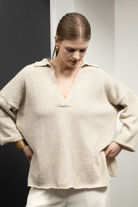 Krista Elsta I Linen cotton polo pullover MARINE