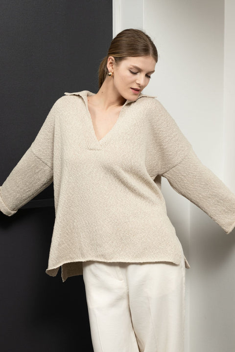 Krista Elsta I Linen cotton polo pullover MARINE