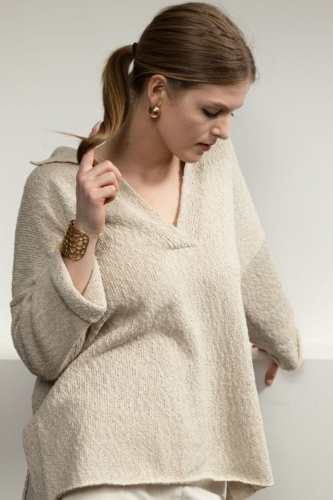 Krista Elsta I Linen cotton polo pullover MARINE