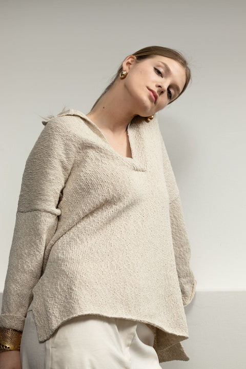 Krista Elsta I Linen cotton polo pullover MARINE