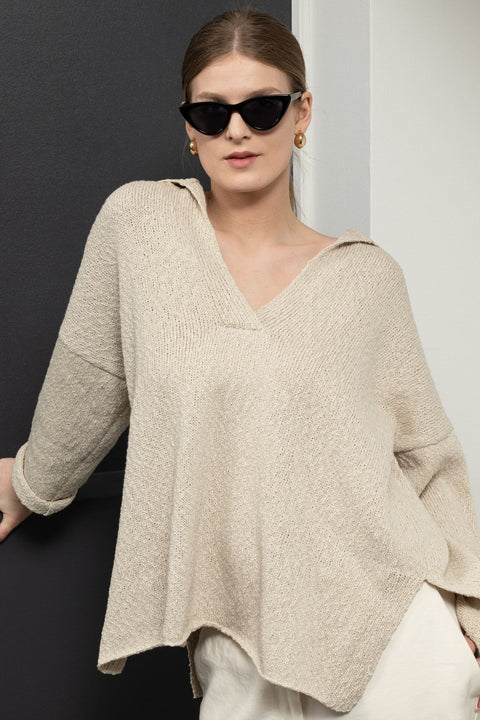 Krista Elsta I Linen cotton polo pullover MARINE