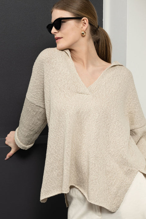 Krista Elsta I Linen cotton polo pullover MARINE