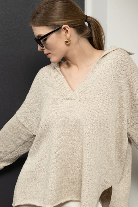 Krista Elsta I Linen cotton polo pullover MARINE