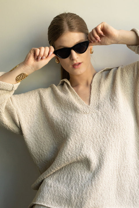 Krista Elsta I Linen cotton polo pullover MARINE