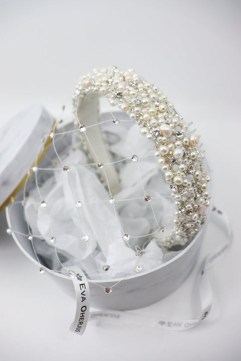 Eva Oherjus I Blanca Pearl Crown with Pearl or Crystal Veil