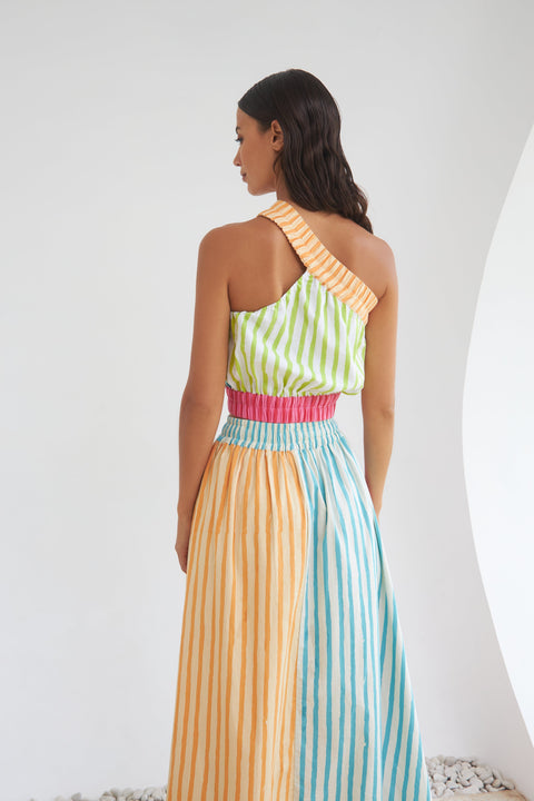 State Of Georgia I THE SUNNY SIDE UP ELASTIC CROP TOP - MULTI COLOUR STRIPES