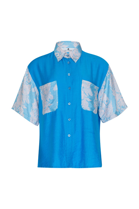 State Of Georgia I THE OHANA BUTTON UP SHIRT - HIBISCUS BLUE