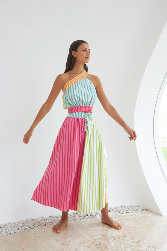 State Of Georgia I THE SUNNY SIDE UP ELASTIC CROP TOP - MULTI COLOUR STRIPES