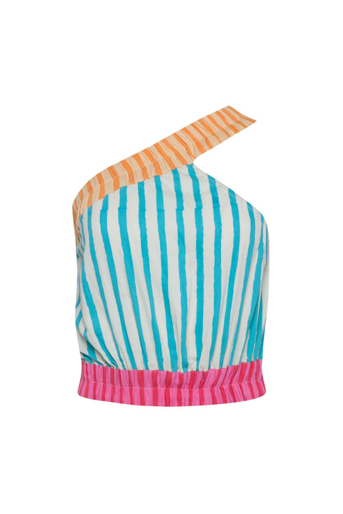 State Of Georgia I THE SUNNY SIDE UP ELASTIC CROP TOP - MULTI COLOUR STRIPES