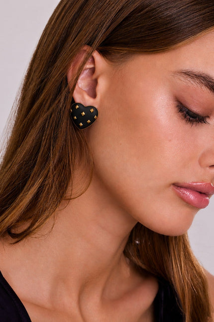 Cosette Matte Black Heart Resin Stud Clip Earrings