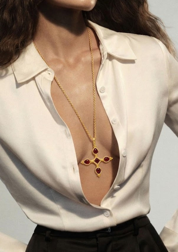 Arvino | Ruby Cross Pendant Necklace