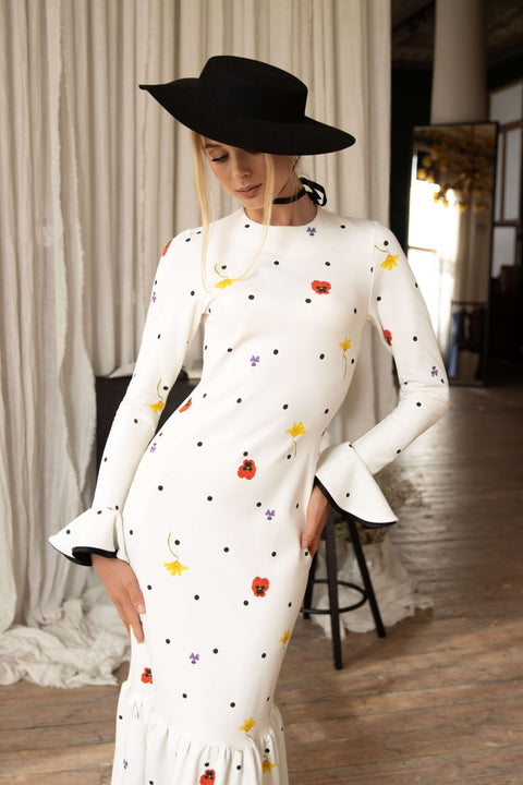 RainSisters | Floral Long Sleeve Maxi Dress in White | Dancing Romance