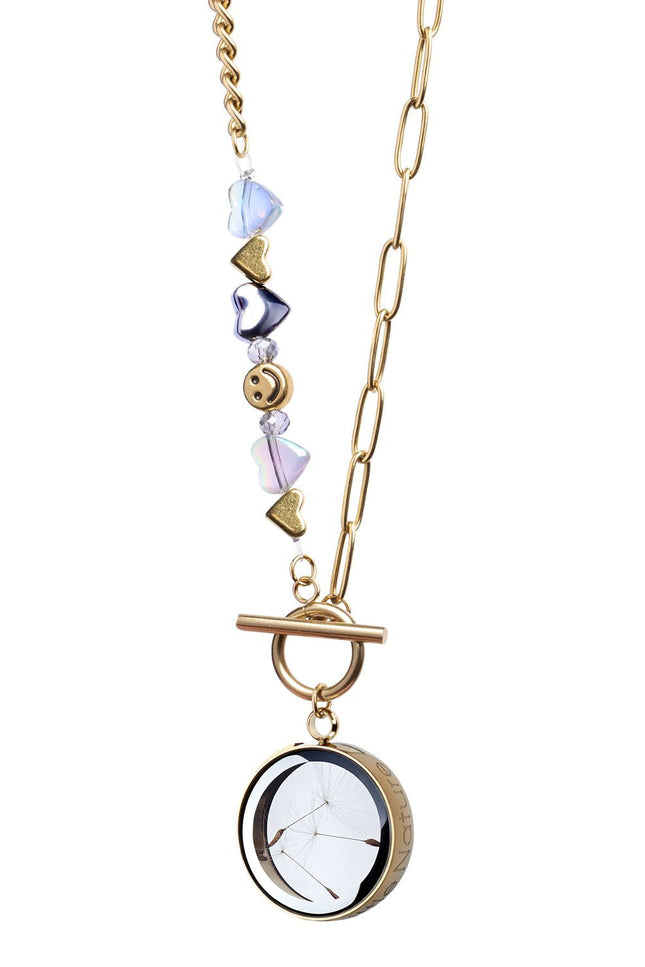 My Little Nature I Dandelion Necklace With Beaded Gold Plated Toggle Clasp Chain