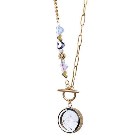 My Little Nature I Dandelion Necklace With Beaded Gold Plated Toggle Clasp Chain