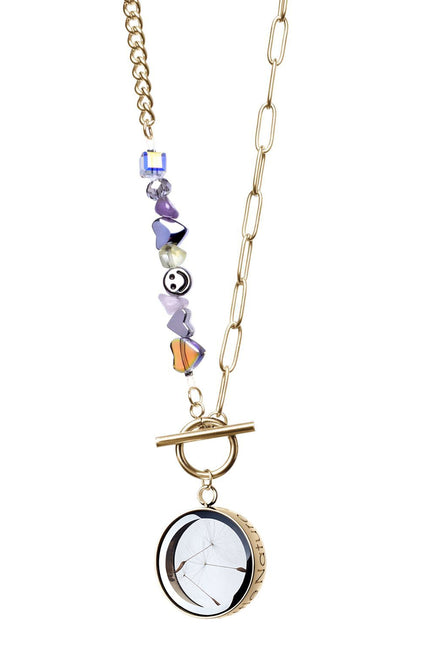 My Little Nature I Dandelion Seeds Gold Plated Artisan Necklace With Joyful Beaded Chain