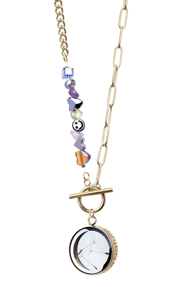 My Little Nature I Dandelion Seeds Gold Plated Artisan Necklace With Joyful Beaded Chain