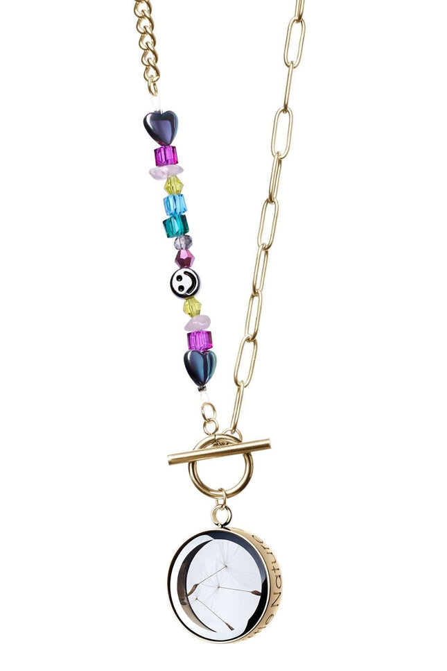 My Little Nature I Dandelion Gold Plated Necklace With Joyful Beaded Toggle Chain - Symbol Of Love, Luck & Harmony
