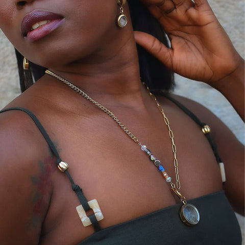 My Little Nature I Dandelion Necklace With Beaded Gold Plated Toggle Clasp Chain