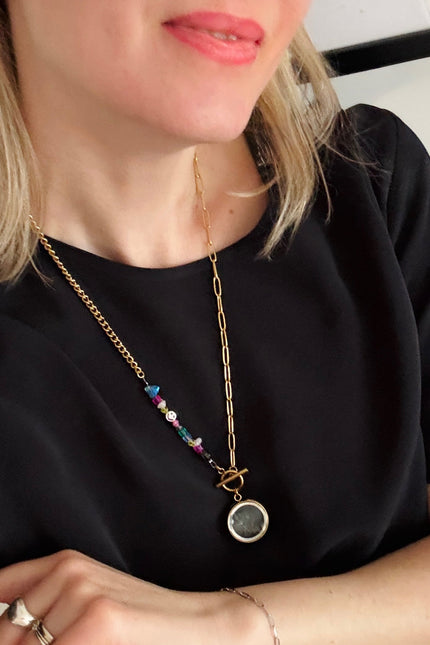 My Little Nature I Dandelion Gold Plated Necklace With Joyful Beaded Toggle Chain - Symbol Of Love, Luck & Harmony