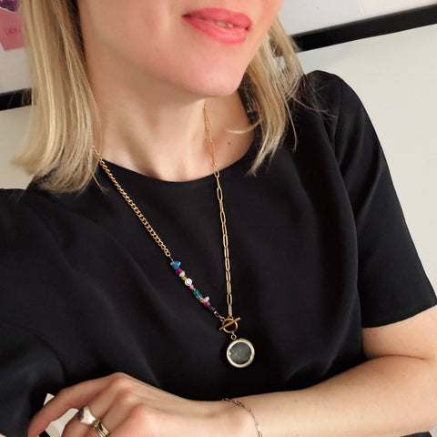 My Little Nature I Dandelion Gold Plated Necklace With Joyful Beaded Toggle Chain - Symbol Of Love, Luck & Harmony