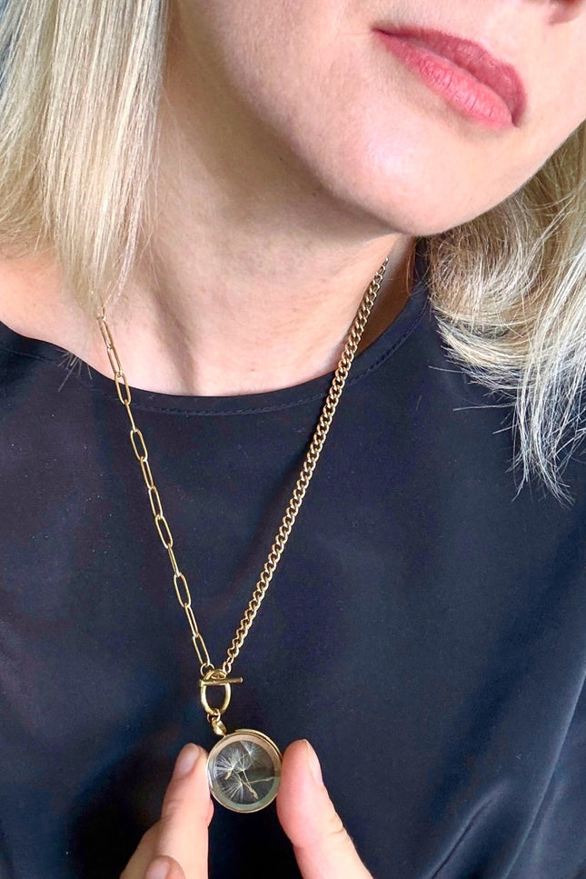 My Little Nature I Handmade Gold Plated Statement Necklace With Natural Dandelion Seeds – Make A Wish Jewelry