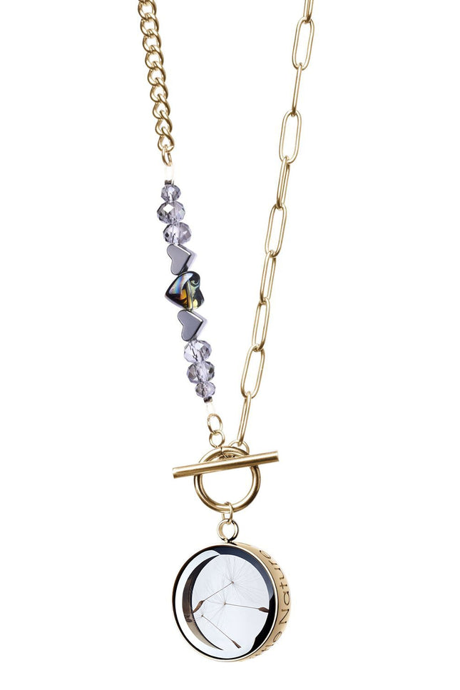 My Little Nature I Dandelion Necklace With Snowflake Obsidian Beaded Gold Plated Chain