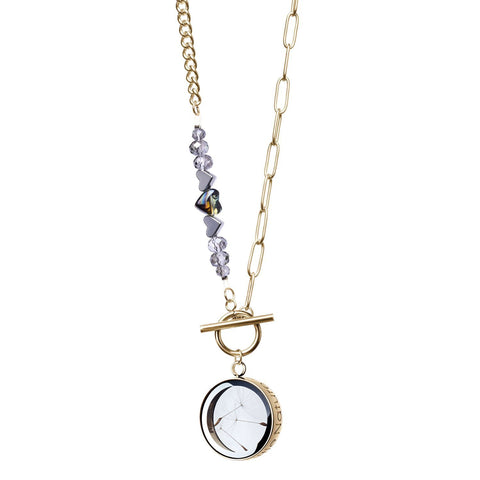 My Little Nature I Dandelion Necklace With Snowflake Obsidian Beaded Gold Plated Chain