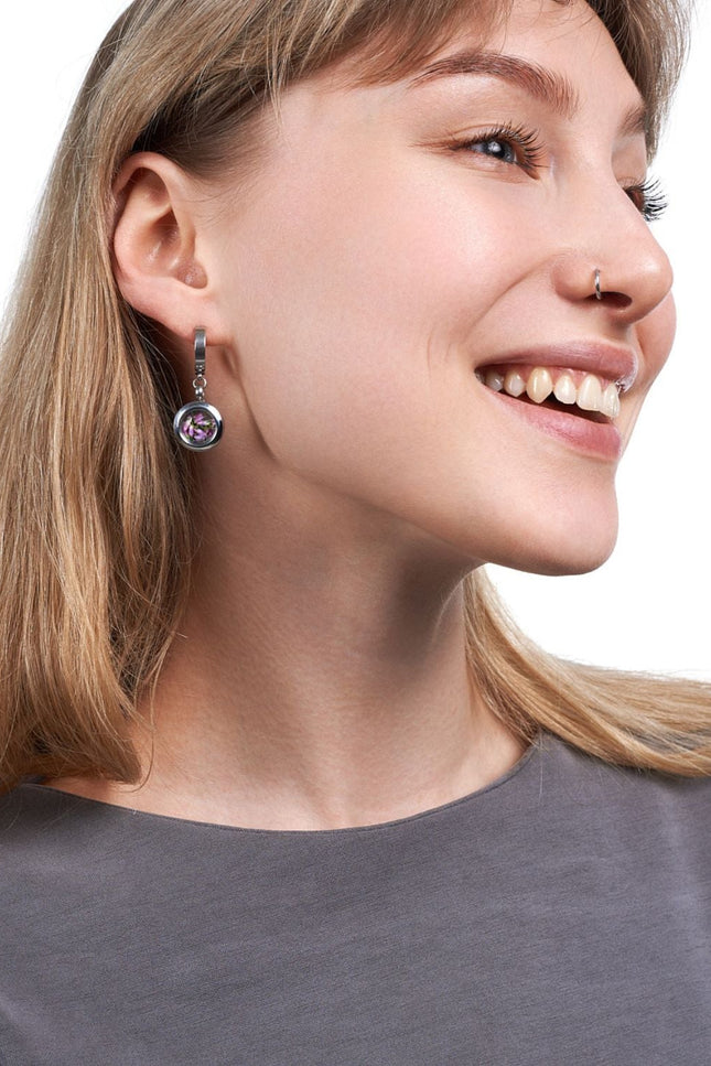 My Little Nature I Dangle Huggie Earrings With Heather Flower