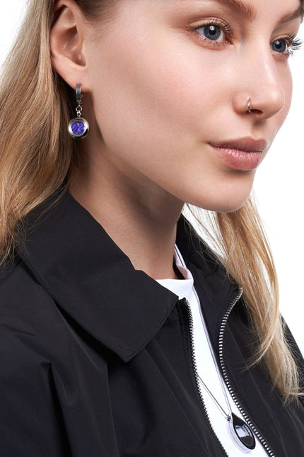 My Little Nature I Dangle Huggie Earrings With Purple Stones