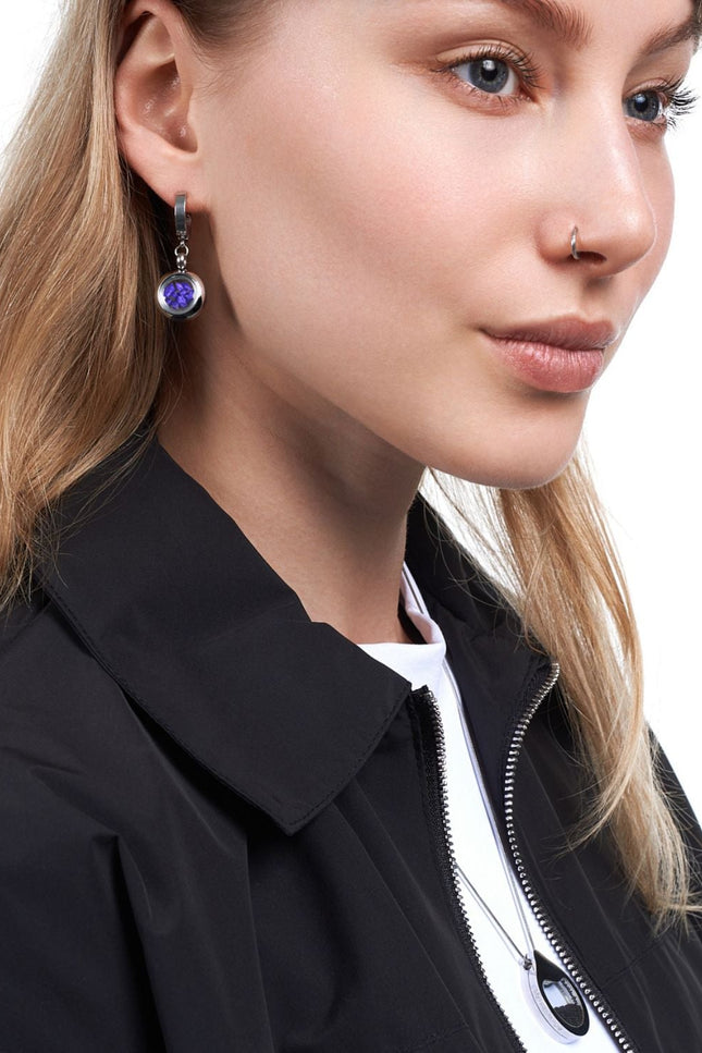 My Little Nature I Dangle Huggie Earrings With Purple Stones