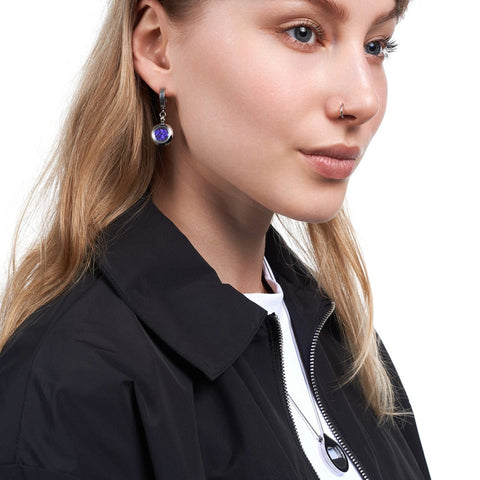 My Little Nature I Dangle Huggie Earrings With Purple Stones