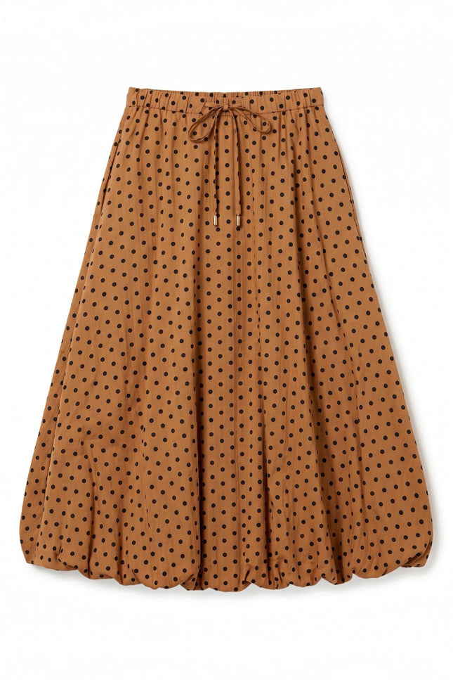 Louche London | Dixie Spot Print Bubble Hem Midi Skirt - Toffee